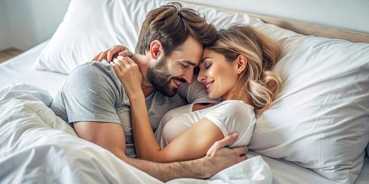 A happy couple relaxing together